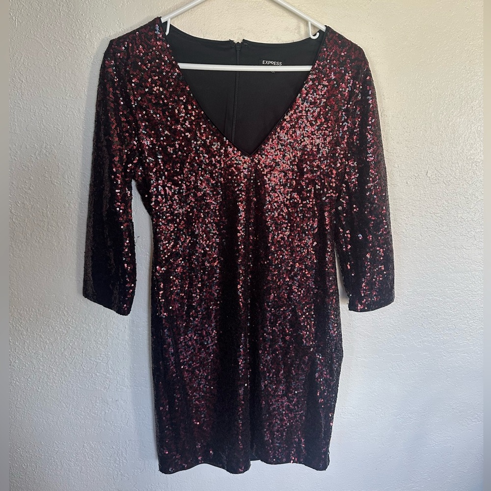 Express Red and Black Sequin Dress